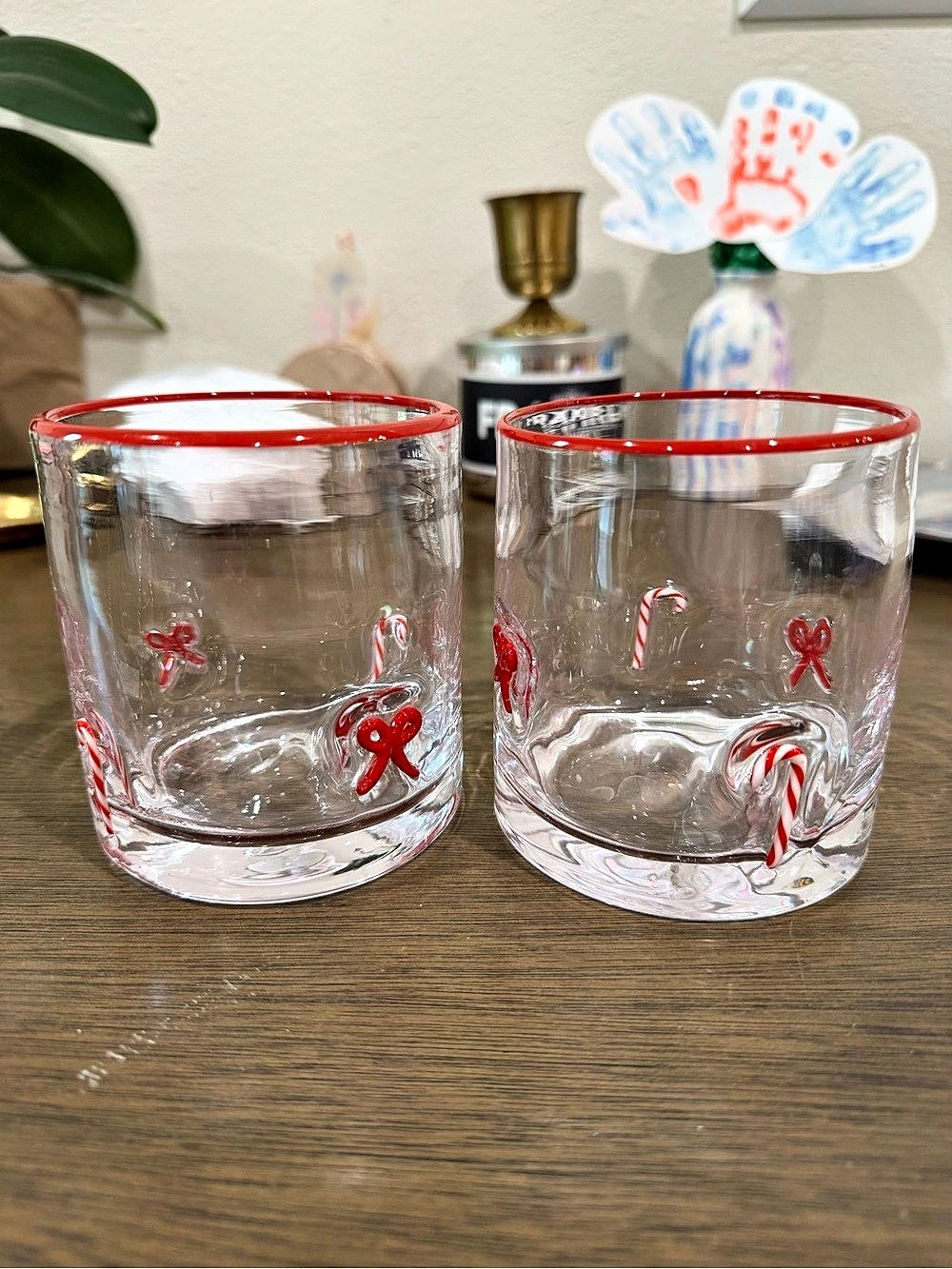 Christmas Candy Cane bow icon Drinking Glasses Set of 2